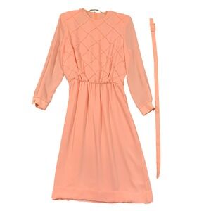 Mountain Home Midi Dress Women 8 Pink Lattice Pintuck Long Sleeve Vintage Retro